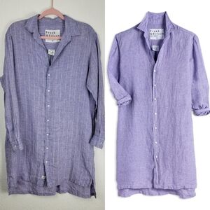 Frank & Eileen Hunter Woven Button Up Dress in Purple Stripe Medium